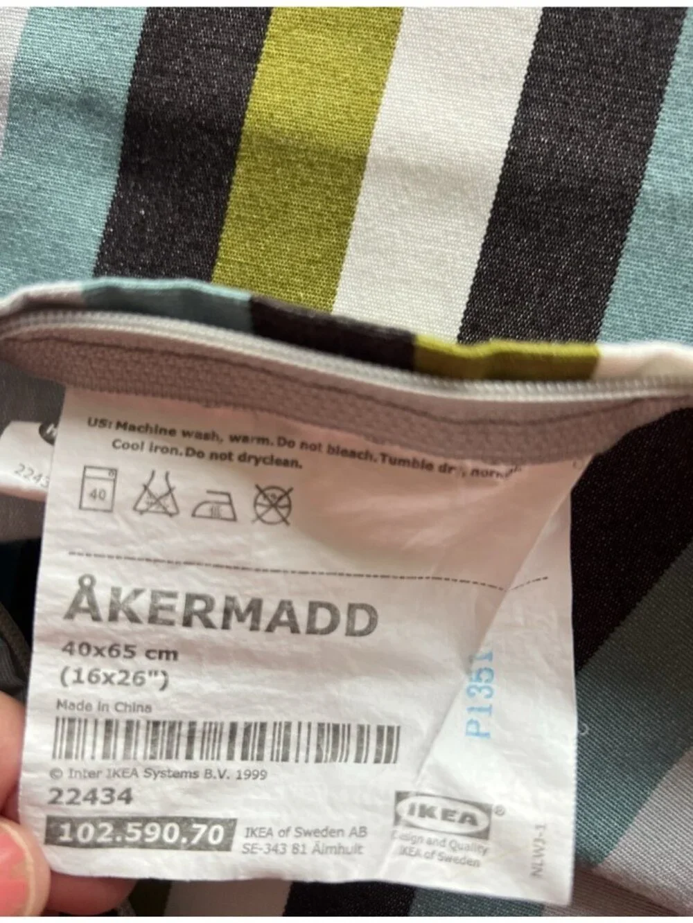 PAIR IKEA AKERMADD Pillow Covers OBLONG Modern Striped Green Blue Black White